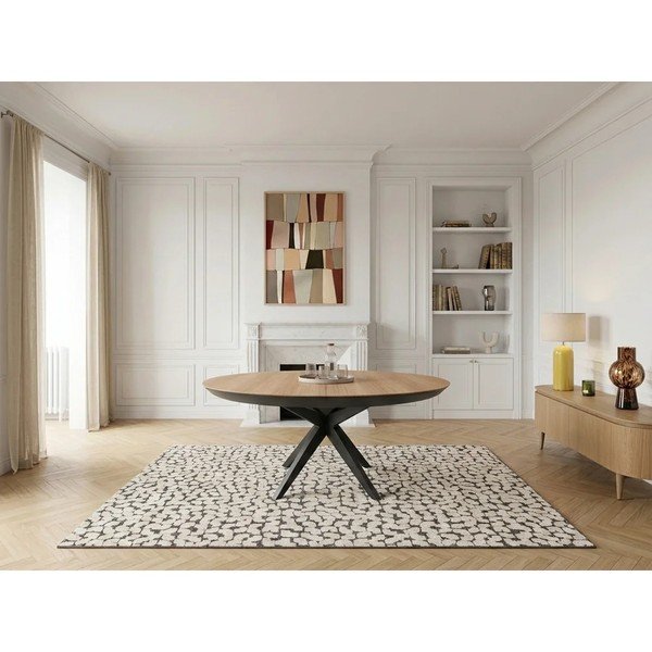 Masă de dining rotundă extensibilă cu blat cu aspect de lemn de stejar cu blat suplimentar ø 127 cm Judith – Bobochic Paris-image-3