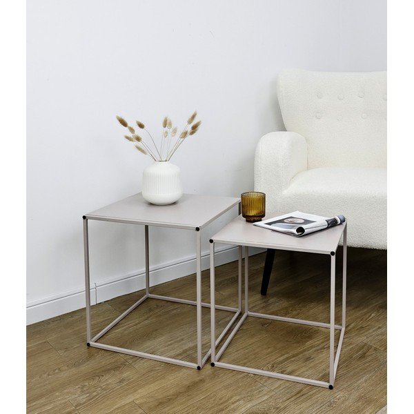 Măsuțe de cafea bej 2 buc. din metal 38x38 cm Alrik – Yes Everyday-image-1