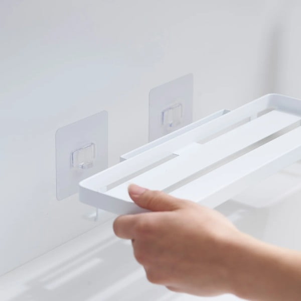 Raft pentru baie alb mat autoadeziv din oțel Film Hook – YAMAZAKI-image-3