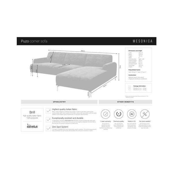 Colțar pe partea stângă cu picioare metalice MESONICA Puzo, albastru-image-1