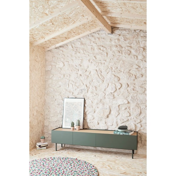 Masă TV verde/în culoare naturală cu aspect de lemn de stejar 180x45 cm Arista – Teulat-image-1