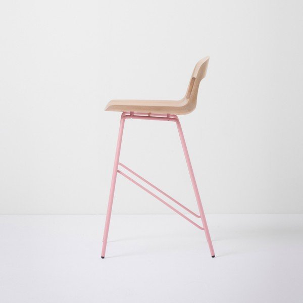 Scaun de bar din lemn masiv de stejar cu picioare roz Gazzda Leina, 94 cm h-image-4