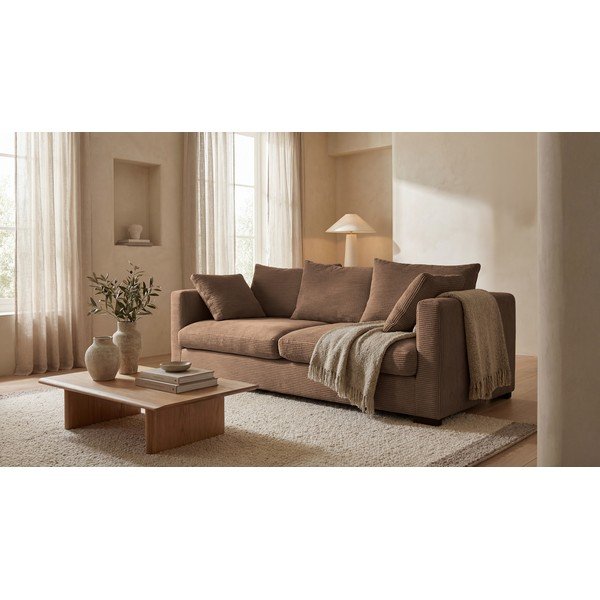 Canapea maro deschis cu tapițerie din catifea reiată  220 cm Comfy – Scandic-image-1