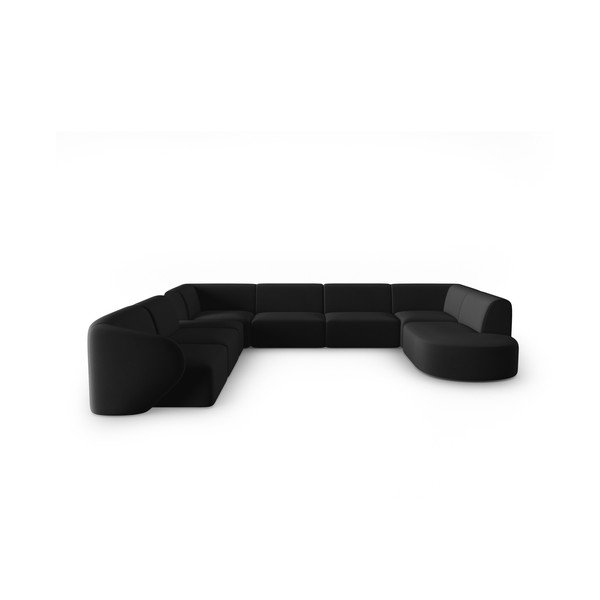 Colțar negru cu tapițerie din catifea (cu colț pe partea stângă, în formă de "U") Paolo – Milo Casa
