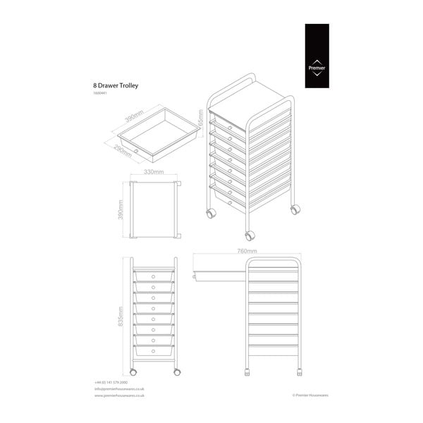 Etajeră pe roți din plastic alb-argintiu  33x83 cm – Premier Housewares-image-1