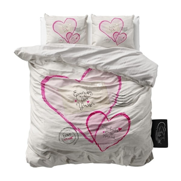Lenjerie de pat din micropercal Sleeptime Post Love, 200 x 220 cm