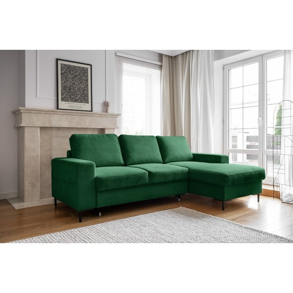 Colțar verde închis extensibil cu tapițerie din catifea reiată  (cu colț pe partea dreaptă) Lofty Lilly – Miuform-image-3