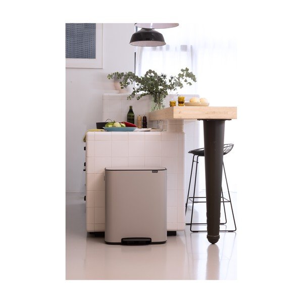 Coș de gunoi gri deschis pentru reciclare/cu pedală 2x30 l din oțel Bo – Brabantia-image-1
