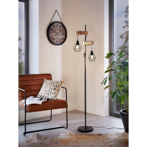 Lampadar negru/în culoare naturală (înălțime 166,5 cm) TOWNSHEND 5 – EGLO-image-1