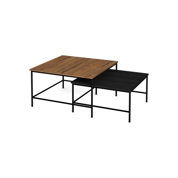 Măsuțe de cafea negru/natural 2 buc. cu blat cu aspect de lemn de nuc 80x80 cm Fiorenza – Marckeric-image-2