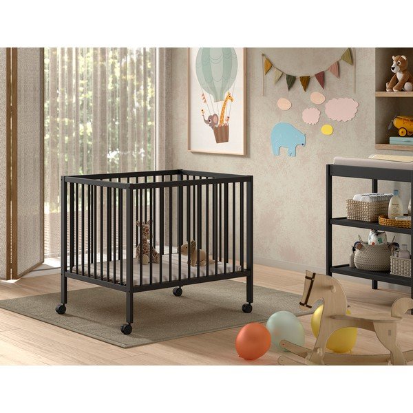 Țarc pentru copii gri antracit din lemn de fag cu înălțime reglabilă/cu roți 95x75 cm Dino – Vipack-image-1