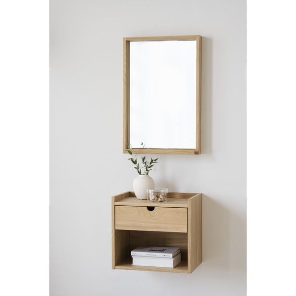 Noptieră în culoare naturală suspendată/cu rafturi din lemn masiv de stejar Hillmond – Rowico-image-1