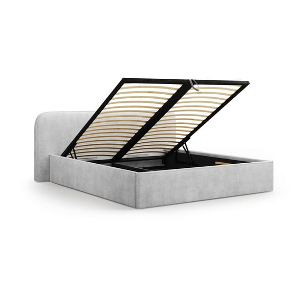 Pat matrimonial gri deschis tapițat cu spațiu de depozitare cu somieră 140x200 cm Elizabeth – Micadoni -image-2