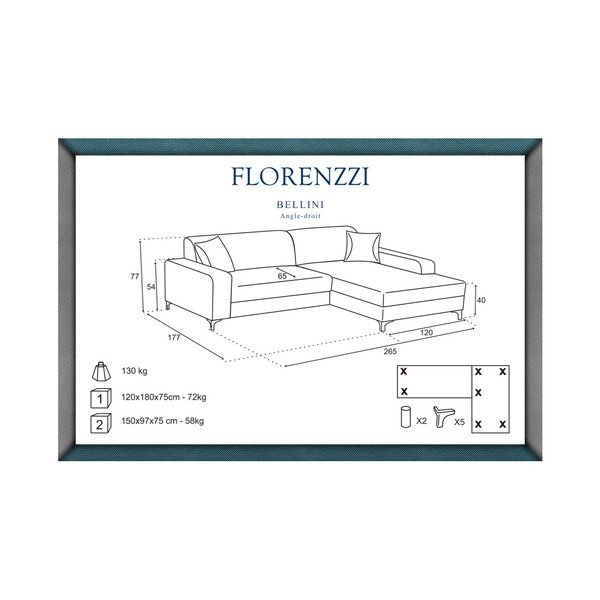 Canapea cu șezlong pe partea dreaptă Florenzzi Bossi, roșu-image-1