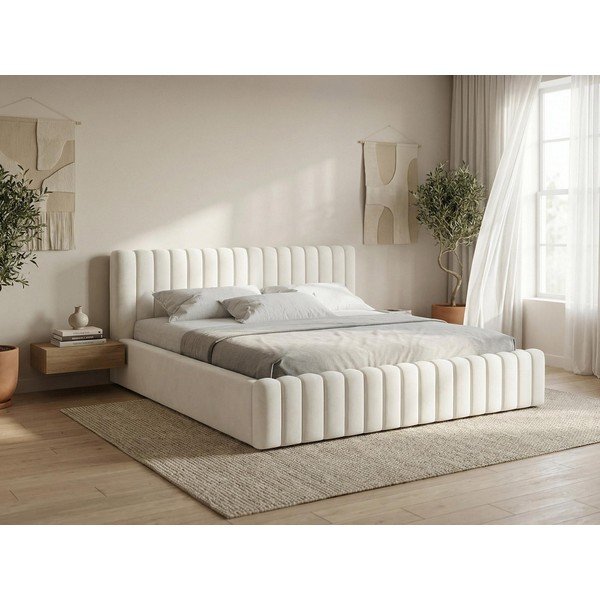 Pat matrimonial verde închis tapițat cu spațiu de depozitare cu somieră 140x200 cm Lemi – Makamii-image-1