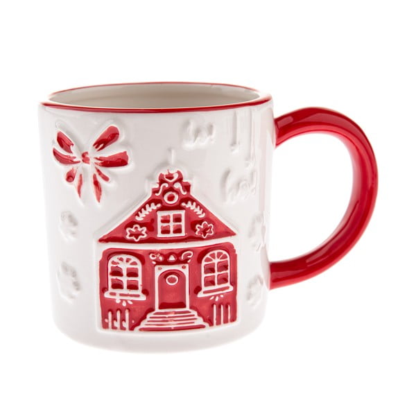 Cană albă din ceramică  cu model de Crăciun Christmas cottage – Dakls