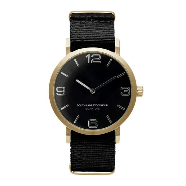 Ceas unisex South Lane Stockholm Signature Black Gold Big, curea neagră