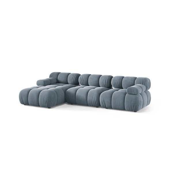 Colțar modular gri cu tapițerie din catifea (cu colț pe partea stângă/cu șezlong) – Micadoni -image-2