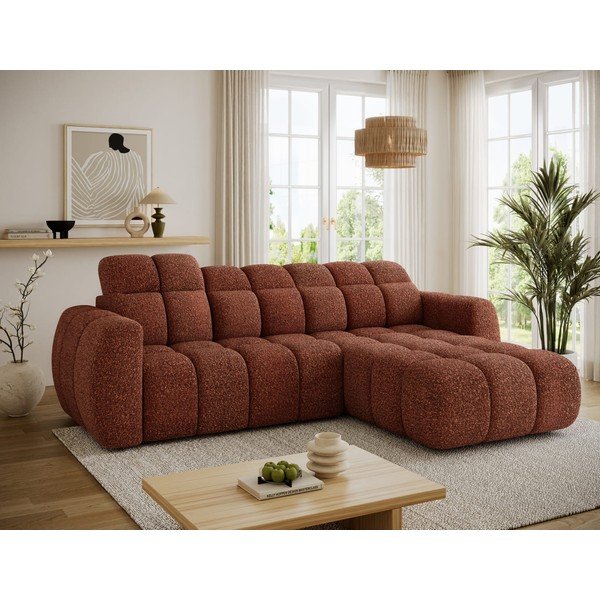 Colțar roșu cu tapițerie din țesătură bouclé (cu colț pe partea dreaptă/cu șezlong) Fanito – ELTAP-image-3