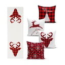 Set 4 fețe de pernă și un napron de masă cu model de Crăciun Minimalist Cushion Covers Christmas Tartan