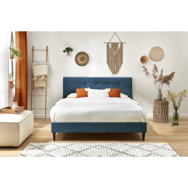 Pat matrimonial 160x200 cm albastru tapițat cu somieră Rory – Bobochic Paris-image-4