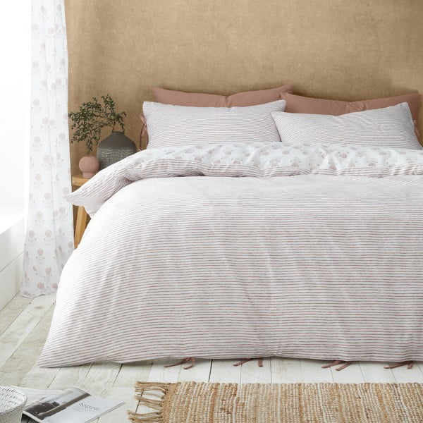 Lenjerie de pat albă pentru pat dublu/extinsă 230x220 cm Woodblock Floral – Pineapple Elephant-image-2