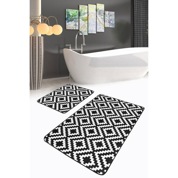 Covorașe de baie albe/negre 2 buc. 60x100 cm – Mila Home-image-2