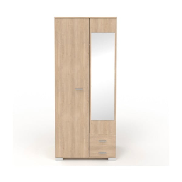 Dulap cu 2 uși, 2 sertare și oglindă, în decor de lemn de stejar Parisot Alix