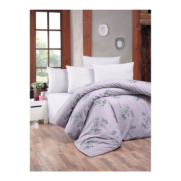 Lenjerie de pat cu cearşaf şi 2 feţe de pernă Bouquet Lilac, 200 x 220 cm