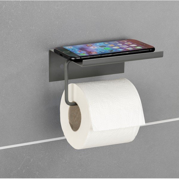 Suport pentru hârtie igienică gri antracit autoadeziv/cu raft din metal Desulo – Wenko-image-1