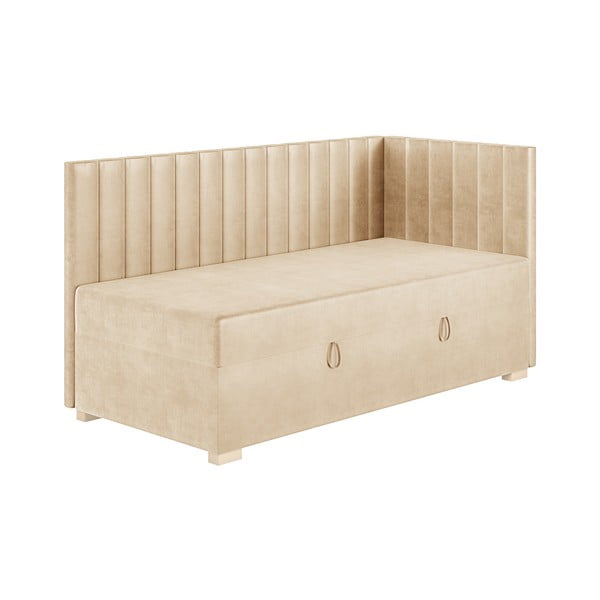 Pat pentru copii  bej pe colț cu spațiu de depozitare cu saltea 90x200 cm Snugi – Ghado-image-3