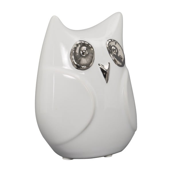 Statuetă decorativă din ceramică Mauro Ferretti Gufo Funny Owl, înălțime 13 cm, alb