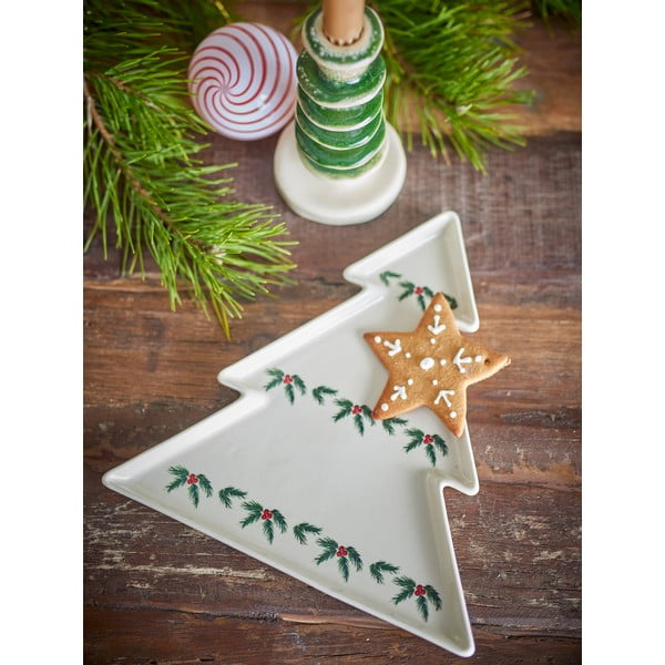 Farfurie crem pentru servire din gresie  cu model de Crăciun Berry – Bloomingville-image-1