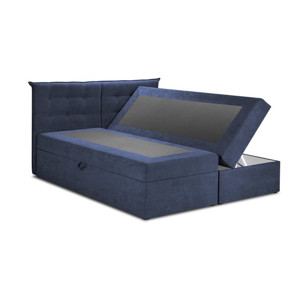 Pat boxspring 200x200 cm albastru închis cu spațiu de depozitare Echaveria – Mazzini Beds-image-2