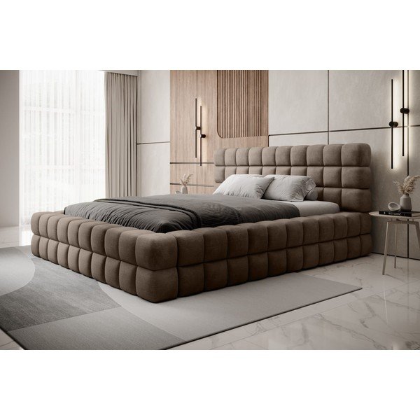 Pat matrimonial maro deschis tapițat cu spațiu de depozitare cu somieră 160x200 cm Dizzle – ELTAP-image-4