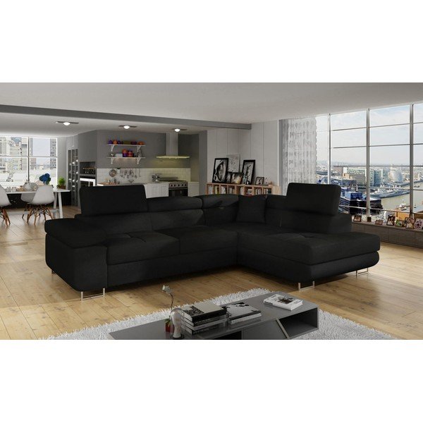 Colțar negru extensibil/cu spațiu de depozitare (cu colț pe partea dreaptă/în formă de ”L”) Anton – ELTAP-image-3