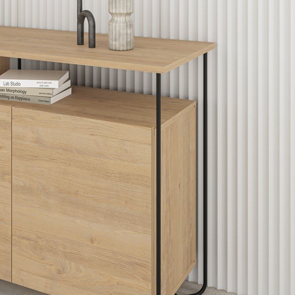 Comodă în culoare naturală joasă cu aspect de lemn de stejar 130x80 cm Dilly – Marckeric-image-2