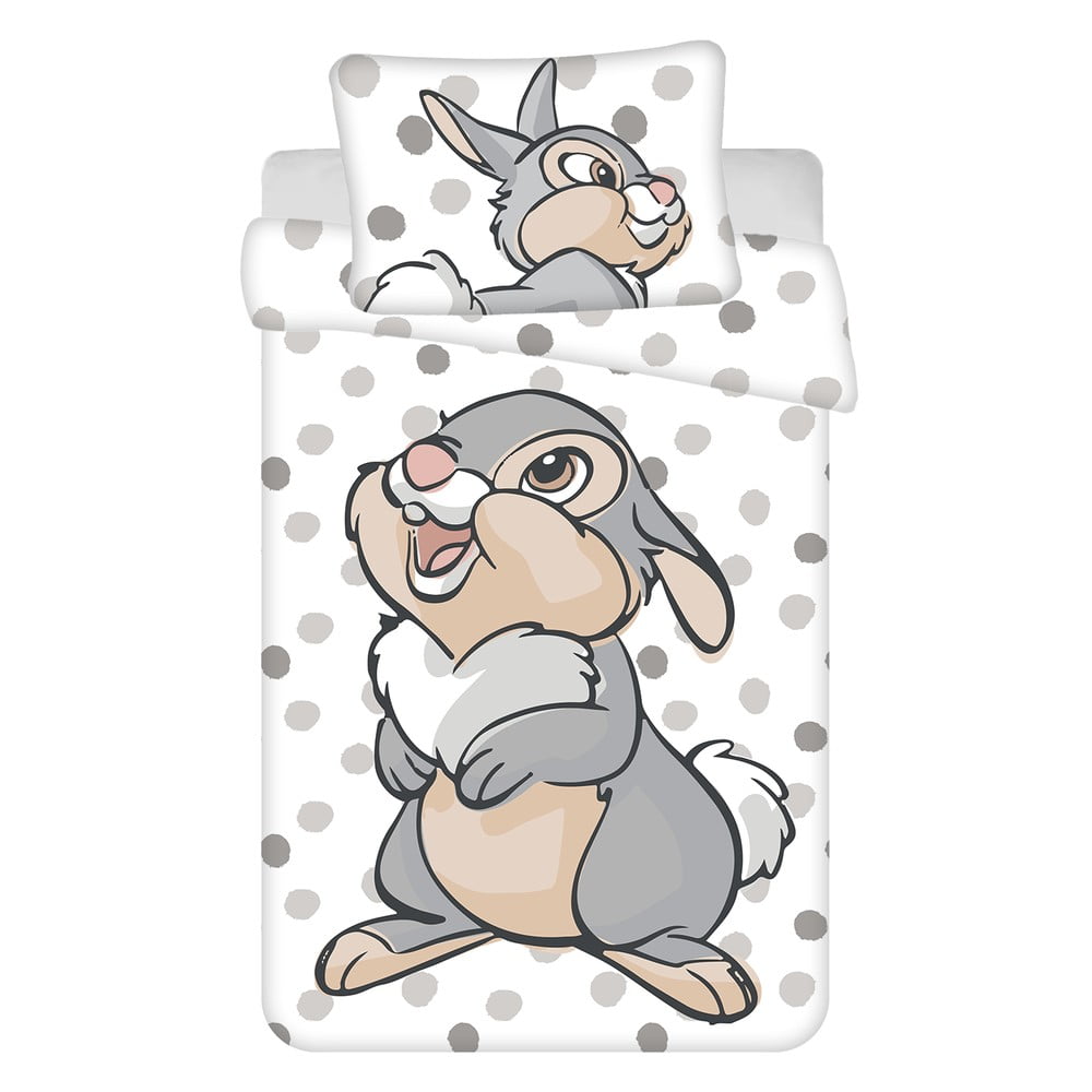 Lenjerie de pat pentru copii albă-gri din bumbac pentru pătuț 100x135 cm Thumper 