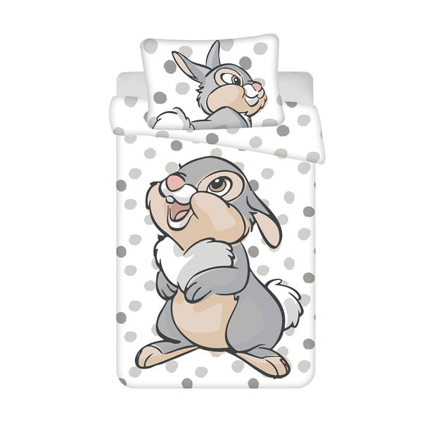 Lenjerie de pat pentru copii albă-gri din bumbac pentru pătuț 100x135 cm Thumper "Dots" – Jerry Fabrics