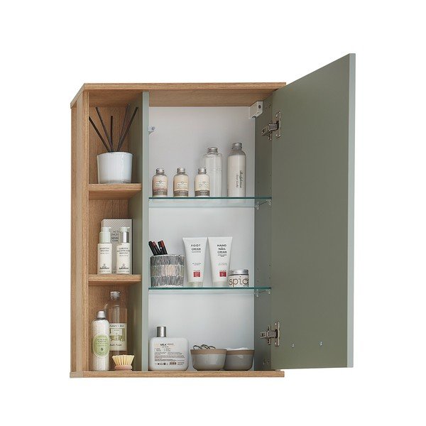 Dulap de baie suspendat verde cu aspect de lemn de stejar 51x75 cm Set 923 - Pelipal-image-3