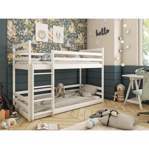 Pat din lemn de pin supraetajat alb pentru copii 70x160 cm Mini - Lano Meble-image-1