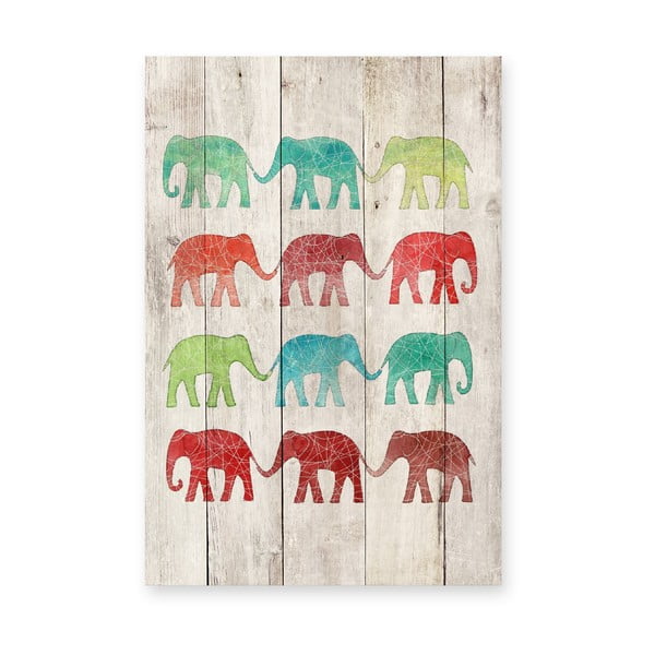 Pictură pe lemn Surdic Elephants Cue, 40 x 60 cm