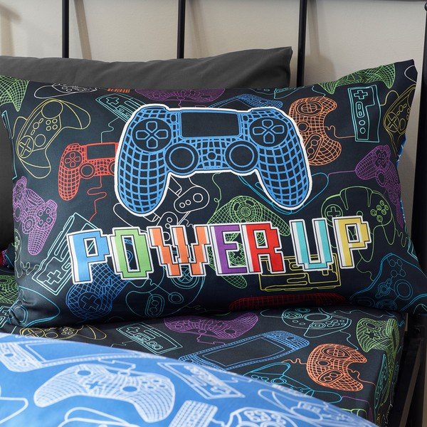 Lenjerie de pat pentru copii neagră pentru pat de o persoană 135x200 cm Power Up Gamer – Catherine Lansfield-image-4