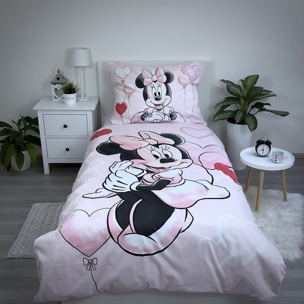 Lenjerie de pat pentru copii roz din bumbac pentru pat de o persoană 140x200 cm Minnie "Balloon" – Jerry Fabrics-image-1