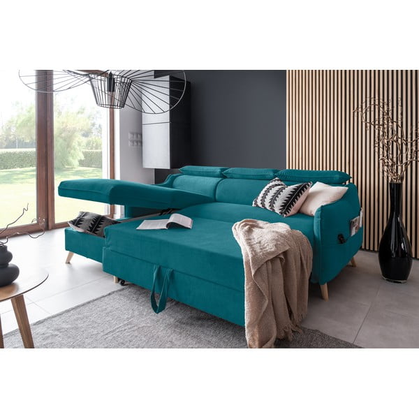 Colțar turcoaz extensibil cu tapițerie din catifea (cu colț pe partea stângă ) Sweet Harmony – Miuform-image-4