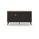Comodă neagră/în culoare naturală joasă cu aspect de lemn de stejar 140x79 cm Nola – Marckeric