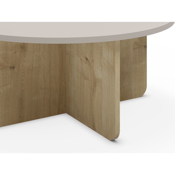 Măsuță de cafea crem/în culoare naturală rotundă cu aspect de lemn de stejar ø 80 cm Hillary – Marckeric-image-3