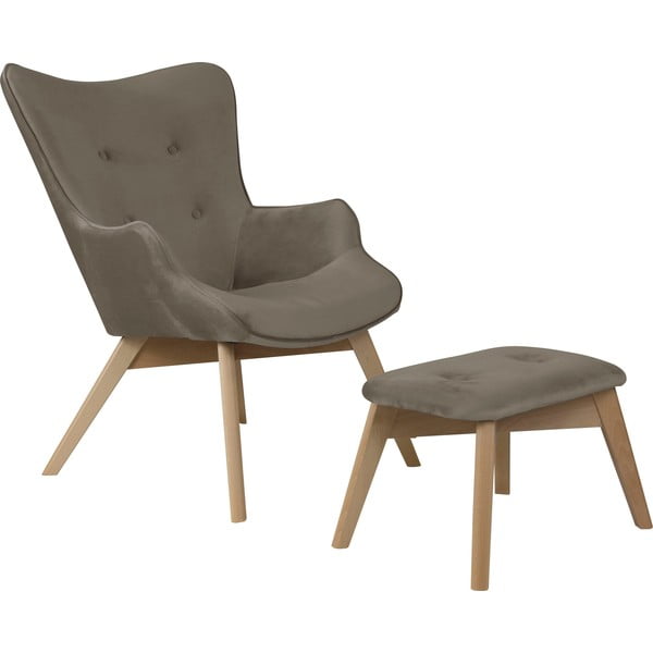 Fotoliu cu taburet maro deschis cu tapițerie din catifea Niko – Ropez