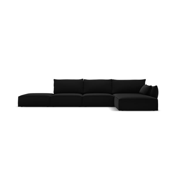 Colțar negru cu tapițerie din catifea (cu colț pe partea dreaptă, cu șezlong) Vanda – Mazzini Sofas