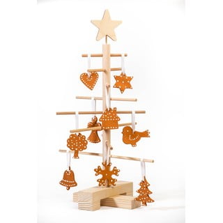 Set brad din lemn pentru Crăciun și 14 ornamente Nature Home Xmas Set, înălțime 45 cm